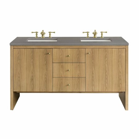 JAMES MARTIN VANITIES Hudson 60in Double Vanity, Light Natural Oak w/ 3 CM Grey Expo Top 435-V60D-LNO-3GEX